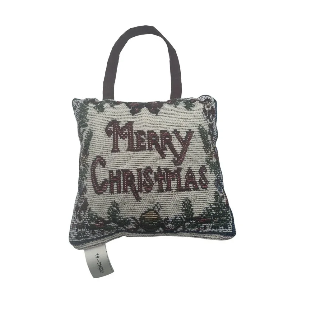 Merry Christmas Hanging Decorative Pillow Festive Tapestry With Handle Burgundy